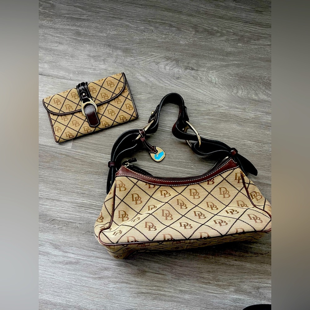 Dooney & Bourke Brown & Black Logo Print Shoulder Bag w/matching Wallet.